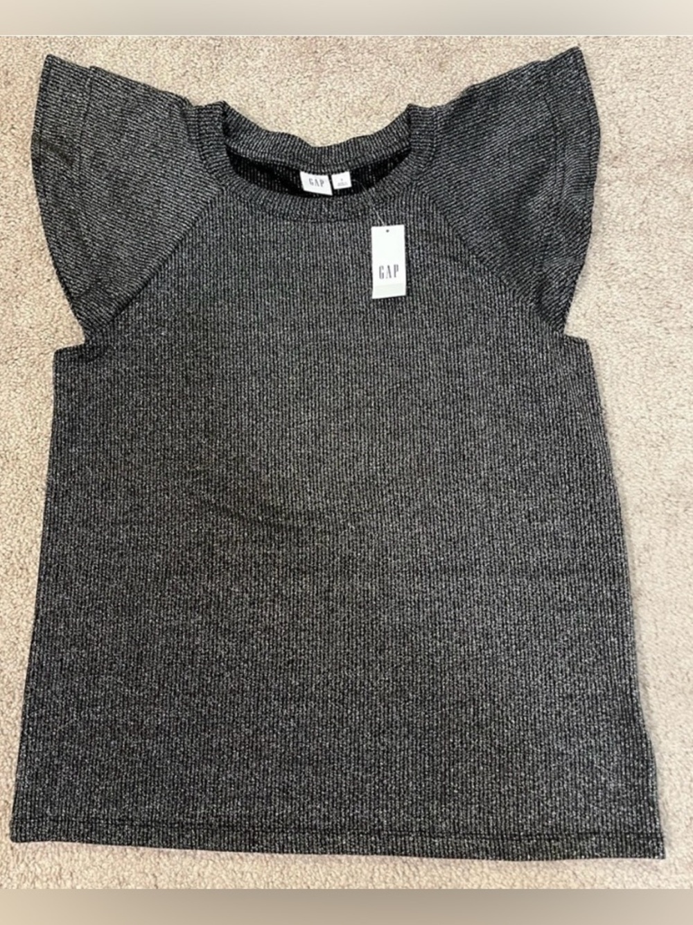 Gap Sparkly Ribbed Flutter Sleeve Top